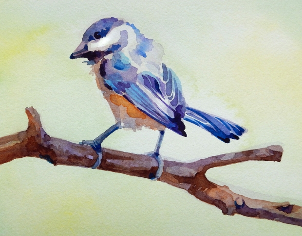 Postcard-sized watercolor painting of a bird.