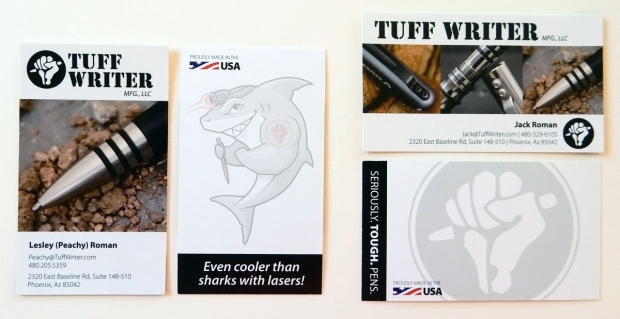 <em>Tuff-Writer</em>: Two different business card styles